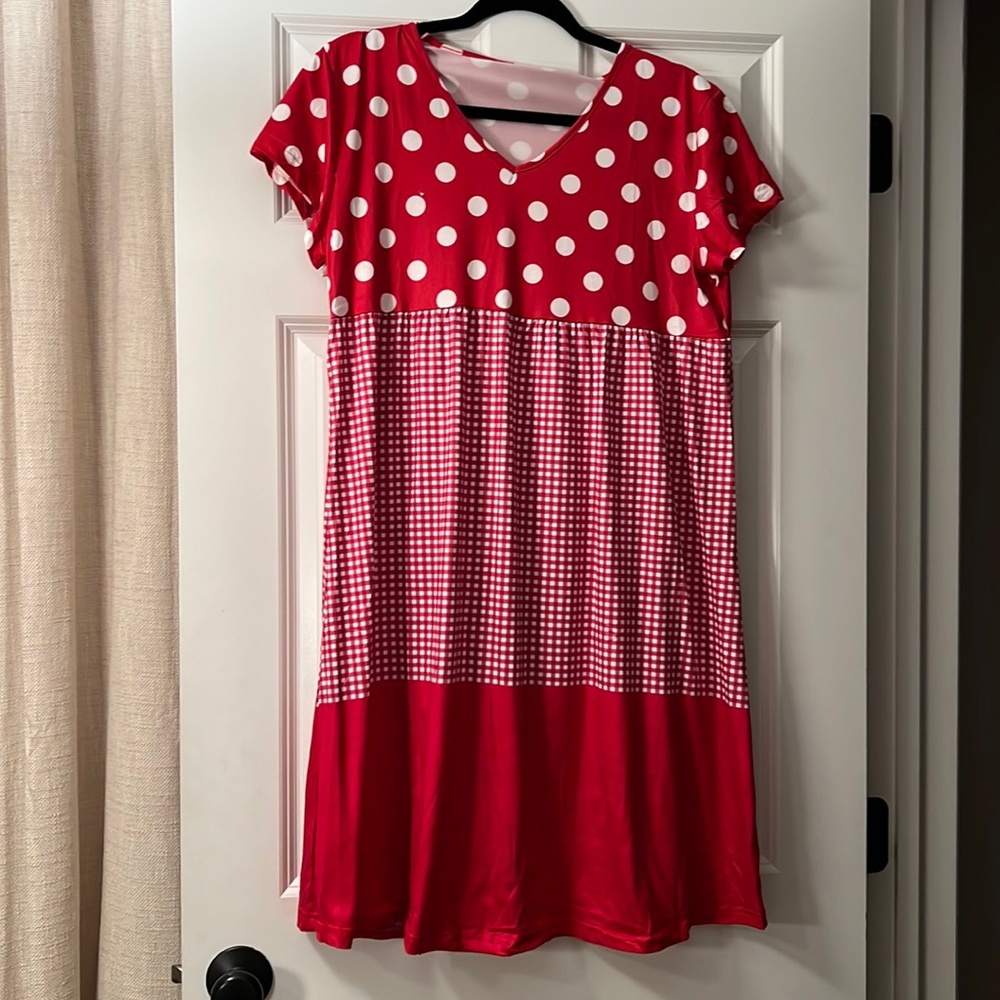 BRAND NEW reddish pink and white babydoll dress